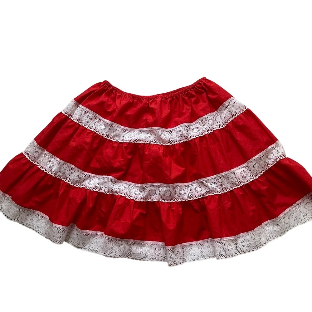 Vintage Traditional Red and White Lace Trimmed‎ Mexican Skirt